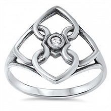 Load image into Gallery viewer, Sterling Silver Trendy Ring with Interlink Heart Diamond Shaped with Single Clear Cz on CenterAnd Face Height of 19MM