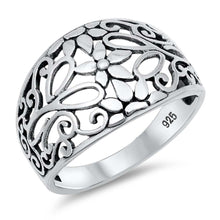 Load image into Gallery viewer, Sterling Silver Stylish Flower and Vine Design Wide Band Ring with Face Height of 15MM