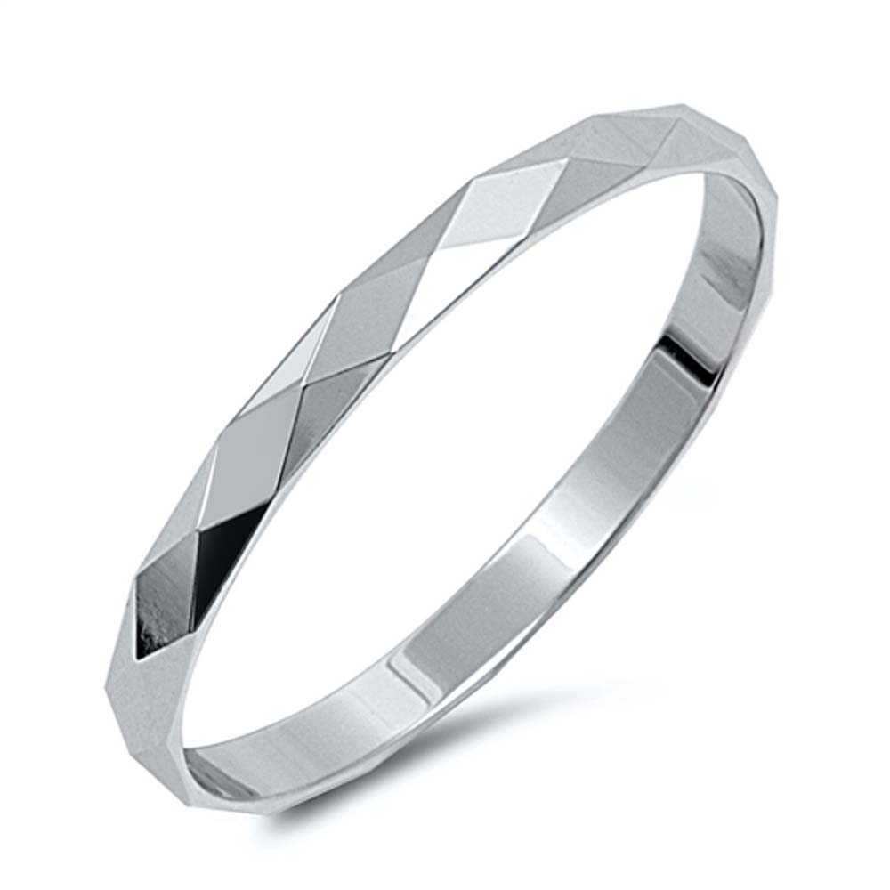 Sterling Silver Fancy Diamond Cut Band Ring with Band Width of 2MM