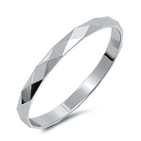 Sterling Silver Fancy Diamond Cut Band Ring with Band Width of 2MM