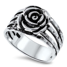 Load image into Gallery viewer, Sterling Silver Fashion Rose Design Open Cut Band Ring with Face Height of 11MM