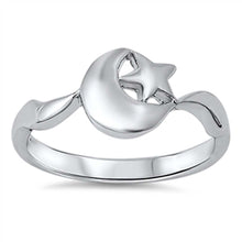 Load image into Gallery viewer, Sterling Silver Trendy Moon &amp; Star Design Ring with Face Height of 9MM