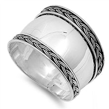 Load image into Gallery viewer, Sterling Silver Modish Bali Design Twisted Edges Concave Band Ring with Face Height of 15MM
