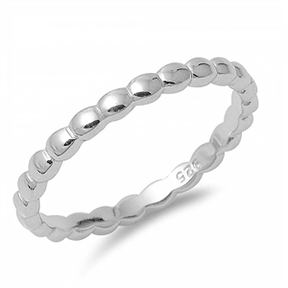 Sterling Silver Stylish Beaded Band Ring with Band Width of 2MM