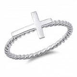 Sterling Silver High Polished Cross Rope Style Band With face Height of 9MM
