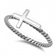 Load image into Gallery viewer, Sterling Silver Sideways Cross Design Twisted Rope Band Ring with Face Height of 9MM