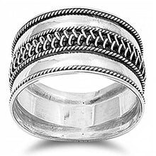 Load image into Gallery viewer, Sterling Silver Centered Braided  Design and Twisted Rope Edge Bali Ring with Band Width of 13MM