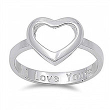 Load image into Gallery viewer, Sterling Silver Trendy Open Heart Design with  I Love You  Engraved RingAnd Face Height of 11MM