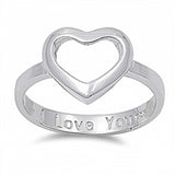 Sterling Silver Trendy Open Heart Design with  I Love You  Engraved RingAnd Face Height of 11MM
