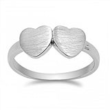 Sterling Silver Matte Finish Twin Heart Design Ring with Face Height of 7MM