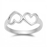 Sterling Silver Fancy Upside Down Double Open Heart Design Ring with Face Height of 7MM