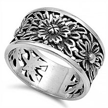 Load image into Gallery viewer, Sterling Silver Vintage Style Flower Design Band Ring with Face Height of 12MM