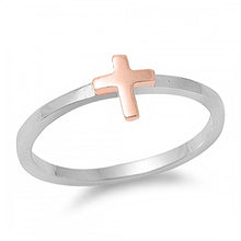 Load image into Gallery viewer, Sterling Silver Rhodium And Rose Gold Plated Cross Shaped Plain RingAnd Face Height 6mm