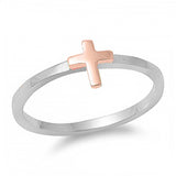 Sterling Silver Rhodium And Rose Gold Plated Cross Shaped Plain RingAnd Face Height 6mm