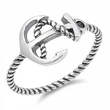 Load image into Gallery viewer, Sterling Silver Fancy Sideways Anchor Design Twisted Rope Band Ring with Face Height of 11MM