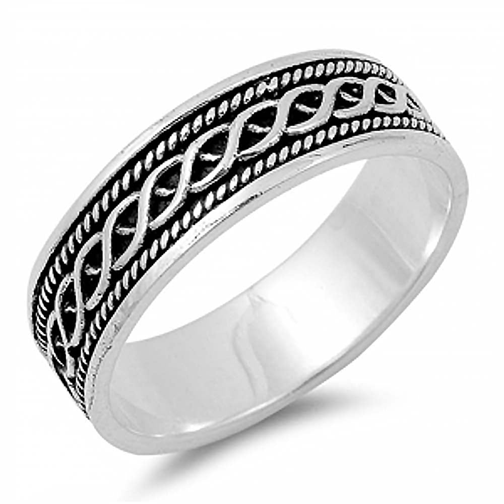Sterling Silver Fancy Twisted Knot Design Ring with Rope EdgedAnd Face Height of 6MM