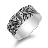 Sterling Silver Fancy Celtic Knot Pattern Design Band Ring with Face Height of 9MM