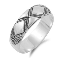 Load image into Gallery viewer, Sterling Silver Fancy Bali Ring with Diamond Shaped Pattern DesignAnd Face Height of 7MM