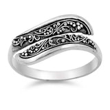 Sterling Silver Thin Bypass Band Bali Ring with Filigree Vine DesignAnd Face Height of 9MM