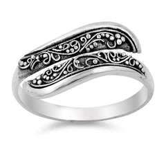 Sterling Silver Thin Bypass Band Bali Ring with Filigree Vine DesignAnd Face Height of 9MM