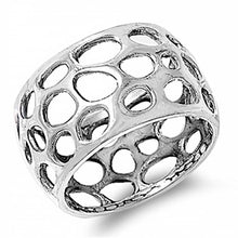 Load image into Gallery viewer, Sterling Silver Multi Open Cut Circle Design Wide Band Ring with Face Height of 13MM