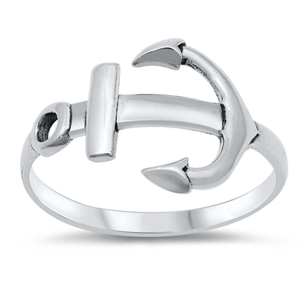 Sterling Silver Sideways Anchor Design Ring with Face Height of 15MM