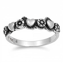 Load image into Gallery viewer, Sterling Silver Hearts and Flowers Rings with Ring Face Height of 6MM