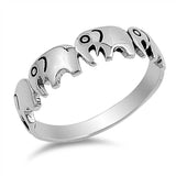Sterling Silver Marching Elephants Ring with Face Height of 5MM