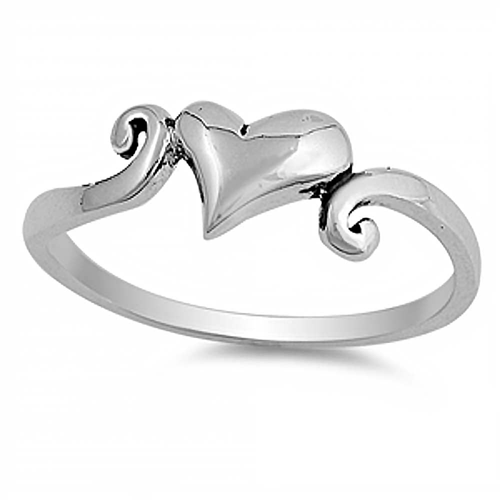 Sterling Silver Fancy Heart Ring with Face Height of 6MM