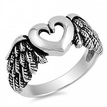 Load image into Gallery viewer, Sterling Silver Fancy Heart with Angel Wing RingAnd Face Height of 9MM