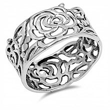 Load image into Gallery viewer, Sterling Silver Trendy Rose Flower Band Ring with Face Height of 10MM
