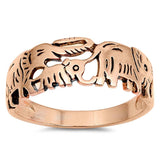 Sterlin Silver Rose Gold Fancy Marching Elephansts Band RingAnd Face Height 8 mm