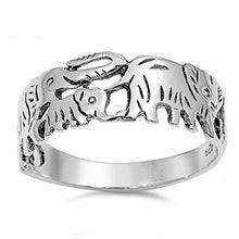 Load image into Gallery viewer, Sterling Silver Fancy Marching Elephants Band Ring with Face Height of 8MM