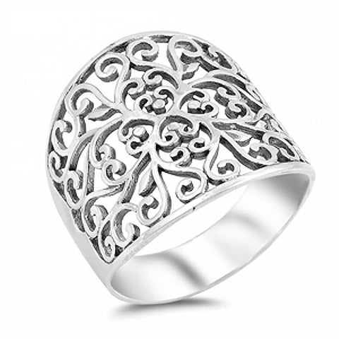 Sterling Silver Swirl Design Fancy Ring with Ring Face Height of 21MM