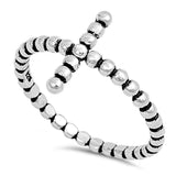Sterling Silver Stylish Oxidized Bead Band Long Cross Ring with Ring Face Height of 13MM