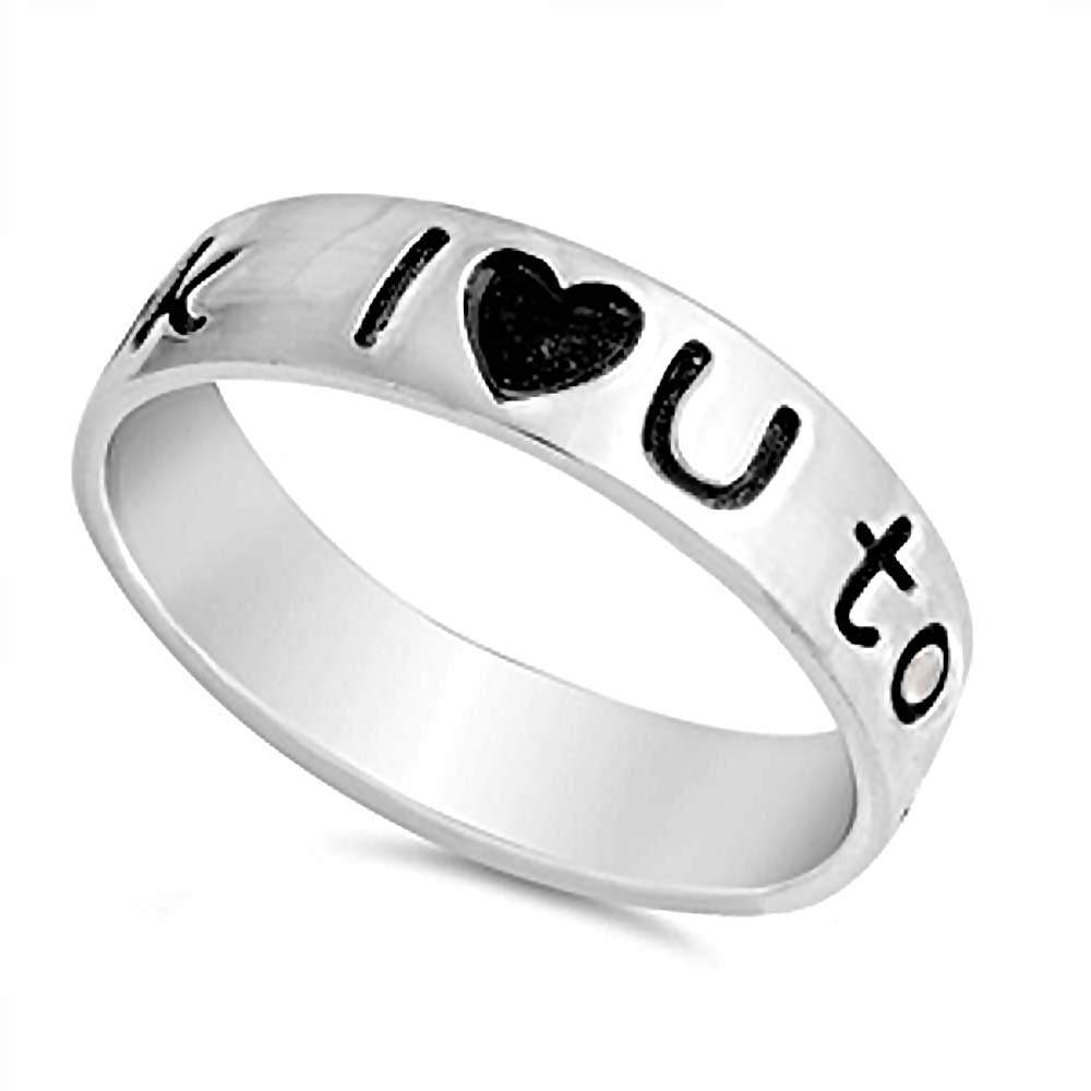 Sterling Silver Polish And Oxidize Love You To The Moon Shaped Plain RingsAnd Face Height 5mm