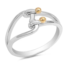 Load image into Gallery viewer, Sterling Silver Heart Lock Ring with Yellow Gold Plated Balls and Ring Face Height of 11MM