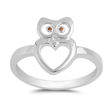 Load image into Gallery viewer, Sterling Silver High Polished Finish Owl Ring With Heart Shaped BodyAnd Face Height of 14MM