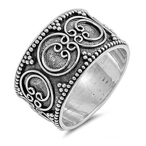 Sterling Silver Vintage Round Swirl Bali Design Ring