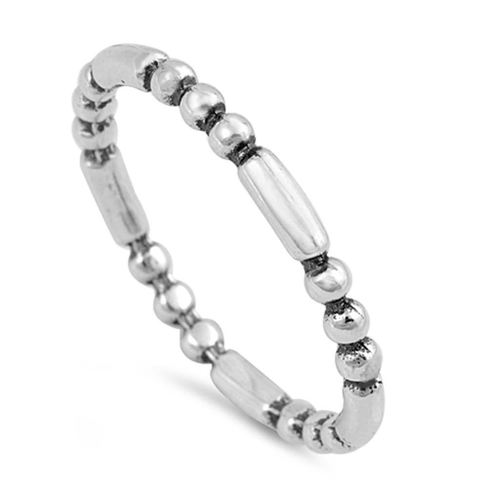 Sterling Silver Oxidized Beads And Bar Shaped Plain RingsAnd Face Height 2mm
