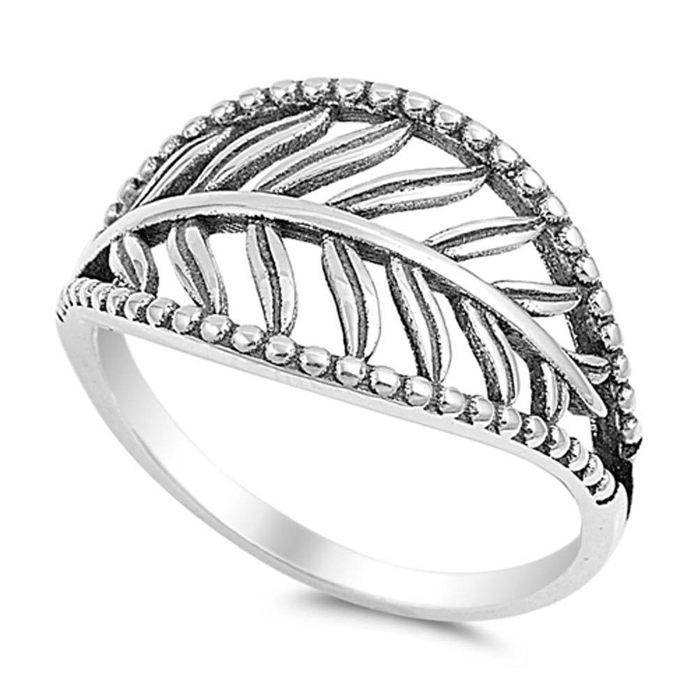 Sterling Silver Rodium Plate Finish Detailed Leaf RingAnd Face Height 14MM