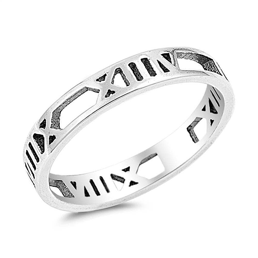Sterling Silver Rodium Plate Finish Roman Numeral BandAnd Face Height 3.5MM