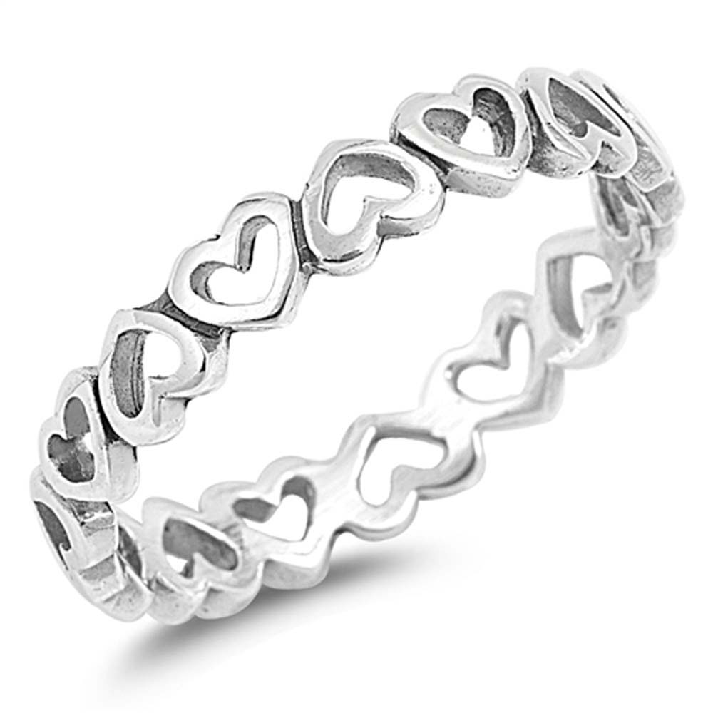 Sterling Silver Oxidized Finish Hearts Pattern Ring With Face Height of 4MM