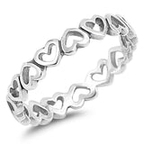 Sterling Silver Oxidized Finish Hearts Pattern Ring With Face Height of 4MM