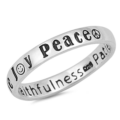 Sterling Silver Peace Love Joy Shaped Plain Rings and Face Height 3mm