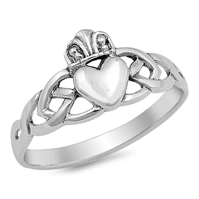 Sterling Silver Claddaugh Shaped Plain RingsAnd Face Height 10mm