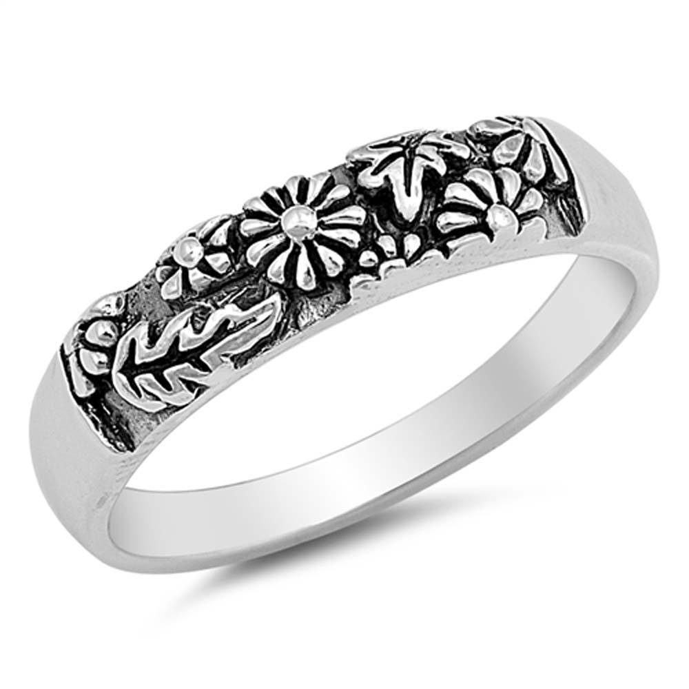 Sterling Silver Flowers Shaped Plain RingsAnd Face Height 5mm