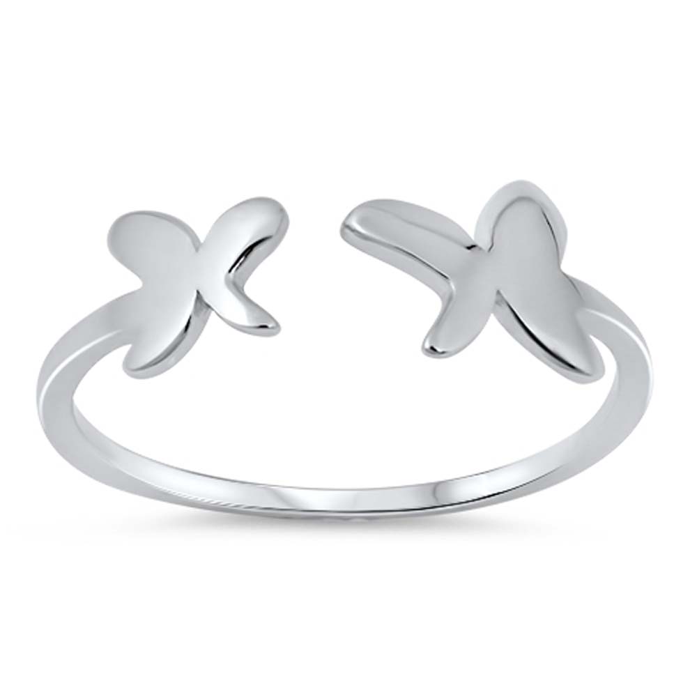 Sterling Silver High Polish Rhodium Plated Butterfly Shaped Plain RingsAnd Face Height 6mm