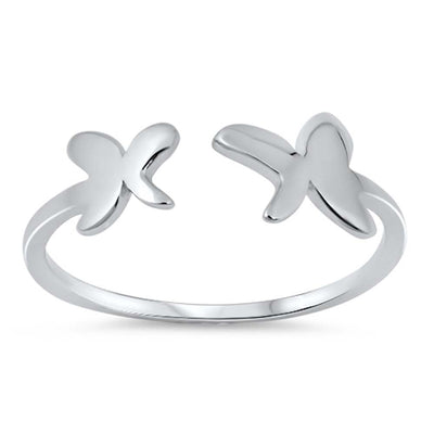Sterling Silver High Polish Rhodium Plated Butterfly Shaped Plain RingsAnd Face Height 6mm