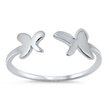 Sterling Silver High Polish Rhodium Plated Butterfly Shaped Plain RingsAnd Face Height 6mm